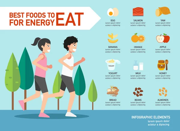 에너지 infographic, 일러스트 레이 션에 대 한 먹는 최고의 음식 — 스톡 벡터