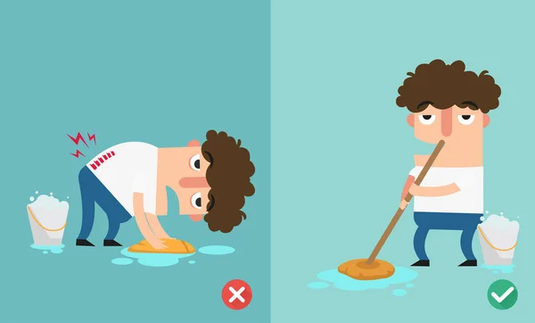 Right and wrongs way to clean the floor,illustration — Stock Vector