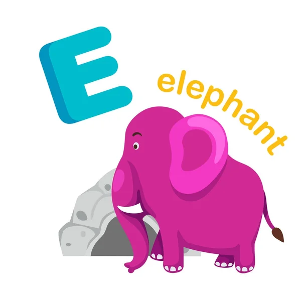 Ilustracja na białym tle alfabet litery E słoń — Wektor stockowy