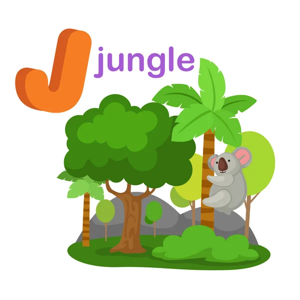 Ilustrace, samostatný abecedě písmeno J Jungle — Stockový vektor