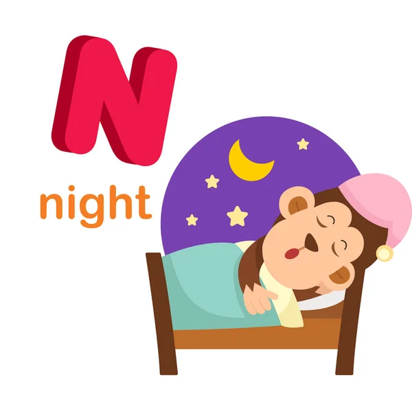 Ilustración Alfabeto aislado Letra N Noche — Vector de stock