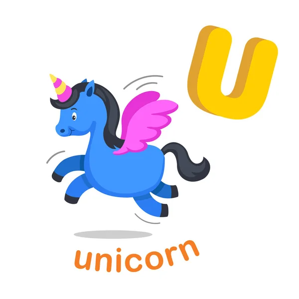 Illustrazione alfabeto isolato Lettera U Unicorno — Vettoriale Stock