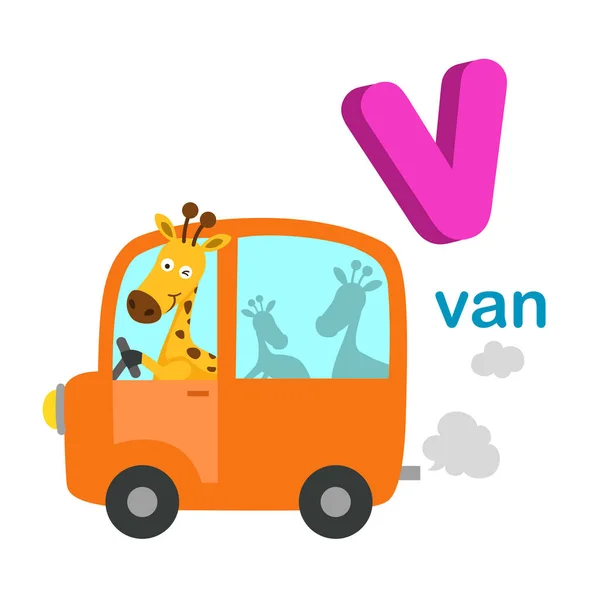 Illustration Isolated Alphabet Letter V Van — Stock Vector