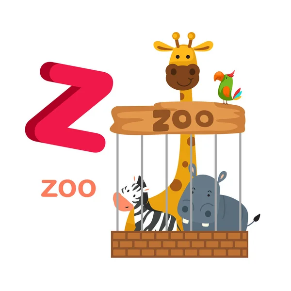 Illustration Isolated Alphabet Letter Z Zoo — Stock Vector