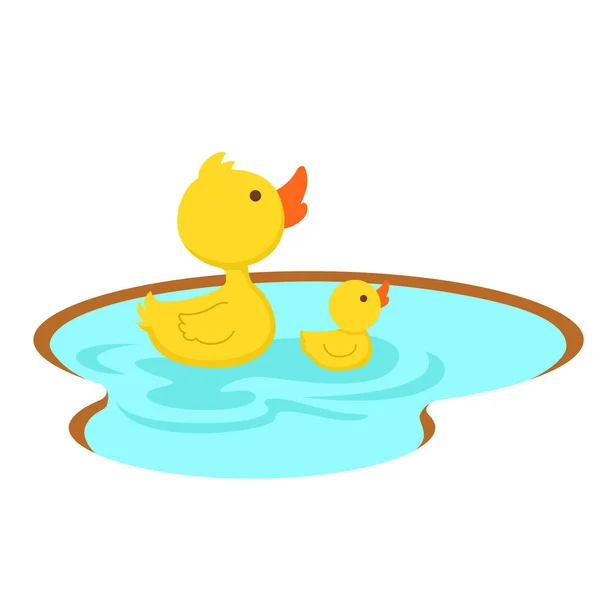 Ente schwimmt im Teich, Illustration. — Stockvektor