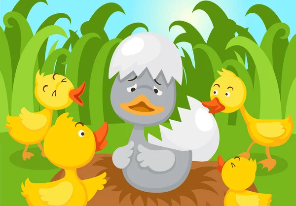 Fairy tale ugly duckling,vector illustration. — Stock Vector