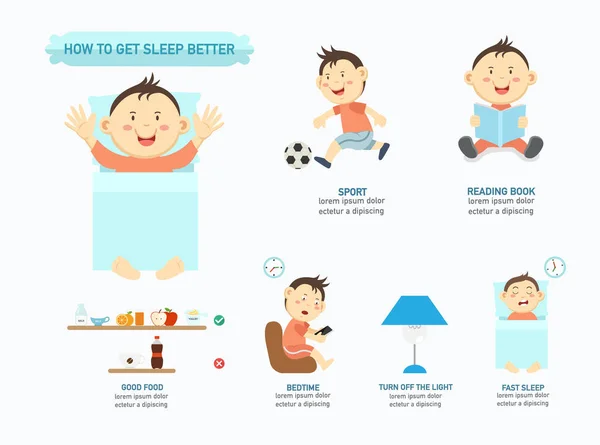 Wie man Schlaf bekommt Infografik, Vektorillustration — Stockvektor