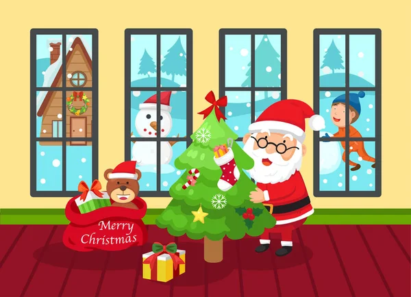 Illust de santa claus feliz ano novo e feliz christmas.v — Vetor de Stock