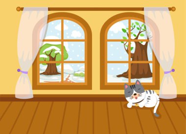 vektör kış manzara pencerenin dışında