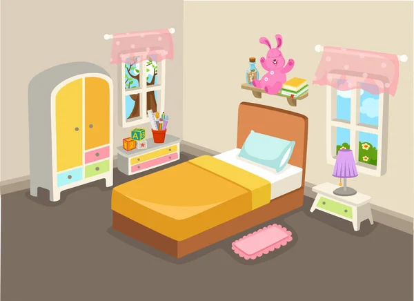 Vector illustration of a bedroom interior with a bed vector — Stock Vector