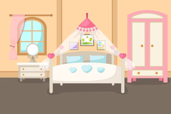 Illustrazione vettoriale di un interno camera da letto con un vettore letto — Vettoriale Stock