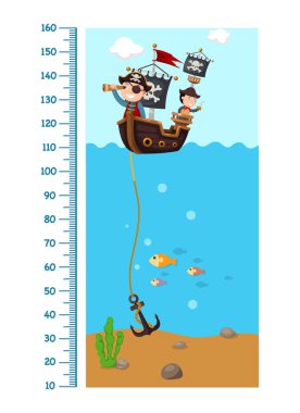 Meter wall with pirate ship.vector illustration clipart