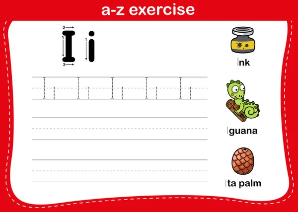 Alfabeto Esercizio Con Illustrazione Del Vocabolario Dei Cartoni Animati Vettore — Vettoriale Stock