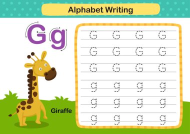 Çizgi film kelime illüstrasyonlu G-zürafa egzersizi, vektör