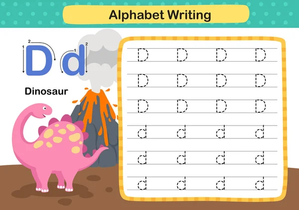 Alphabet Lettre Exercice Dinosaure Avec Illustration Vocabulaire Bande Dessinée Vecteur — Image vectorielle
