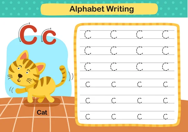 Alfabeto Carta Exercício Cat Com Ilustração Vocabulário Cartoon Vetor —  Vetores de Stock