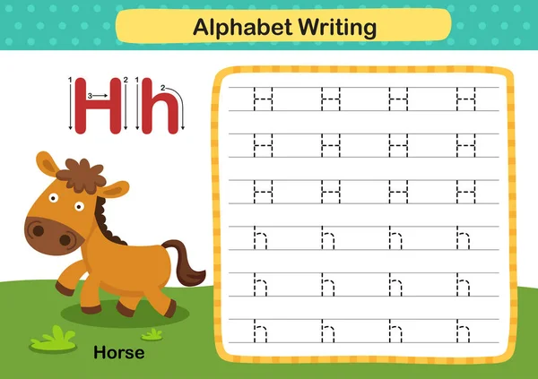 Alphabet Buchstabe Horse Übung Mit Cartoon Vokabular Illustration Vektor — Stockvektor