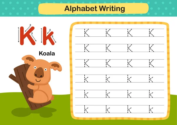 Alphabet Buchstabe Koala Übung Mit Cartoon Vokabular Illustration Vektor — Stockvektor
