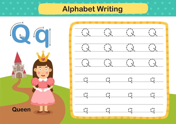 Упражнение Alphabet Letter Queen Иллюстрацией Карикатурной Лексики Вектор — стоковый вектор