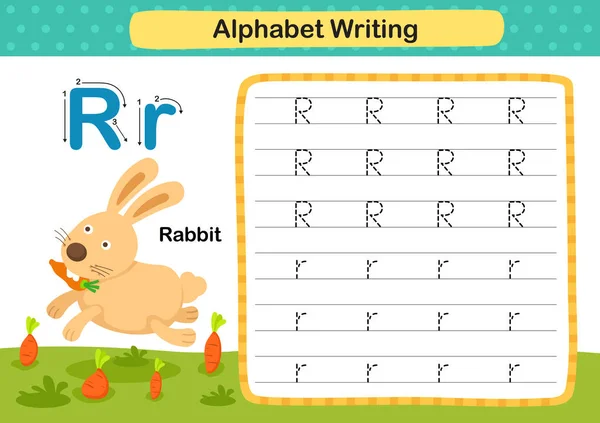 Alphabet Buchstabe Rabbit Übung Mit Cartoon Vokabular Illustration Vektor — Stockvektor