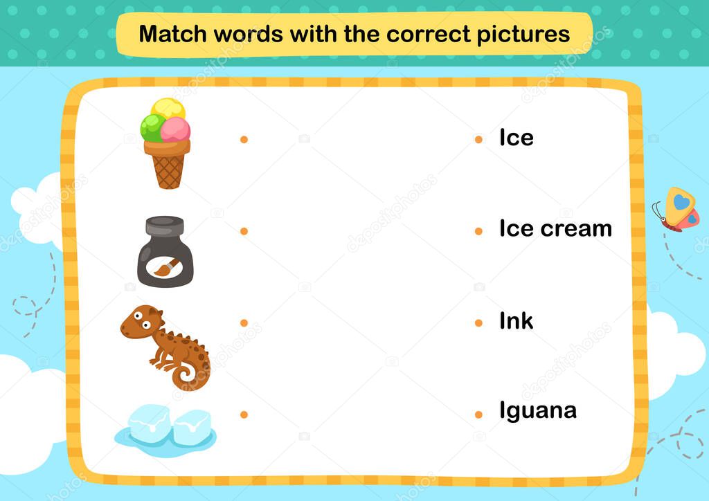 Match words with the correct pictures illustration, vector