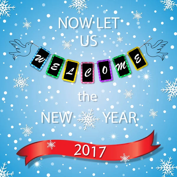 Laten we blij zijn als het nieuwe jaar 2017. Feestelijke poster, wenskaart, flyer. — Stockfoto