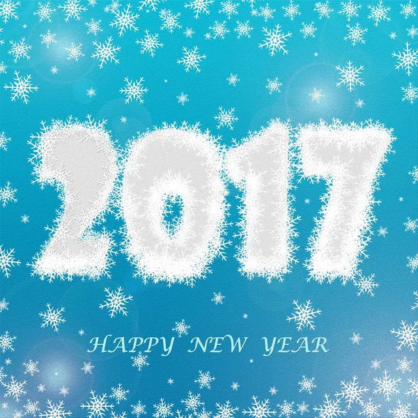 Feliz Año Nuevo 2017 tarjeta de felicitación. Fondo de copo de nieve —  Fotos de Stock