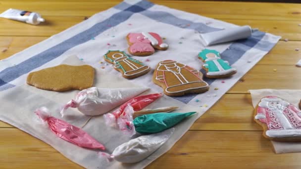 Girl Preparing Gingerbread Cookies Christmas — Stock Video