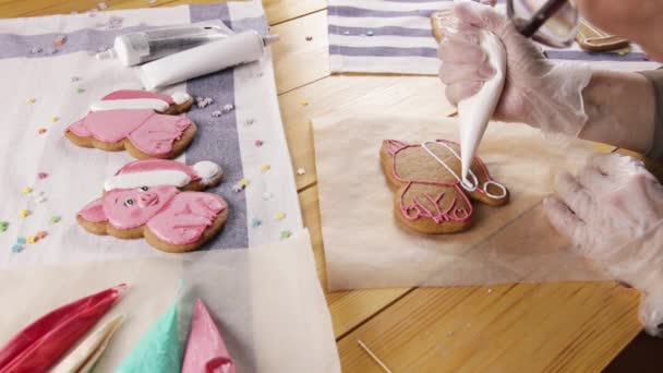 Ragazza Preparare Biscotti Pan Zenzero Natale — Video Stock