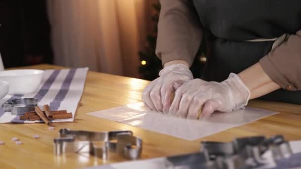 Chica Preparando Galletas Jengibre Para Navidad — Vídeo de stock