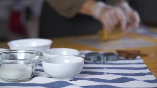 准备姜饼饼干过圣诞节的女孩 — 图库视频影像