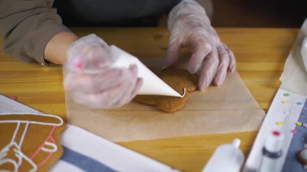 Girl Preparing Gingerbread Cookies Christmas — Stock Video