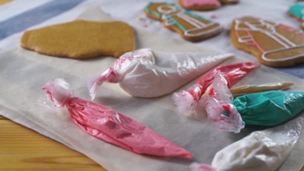 Woman Preparing Gingerbread Cookies Christmas — Stock Video