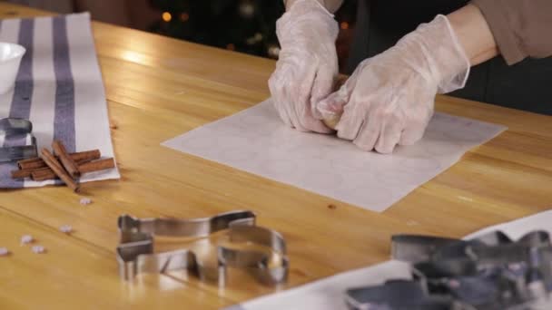 Mujer Preparando Galletas Jengibre Para Navidad — Vídeos de Stock