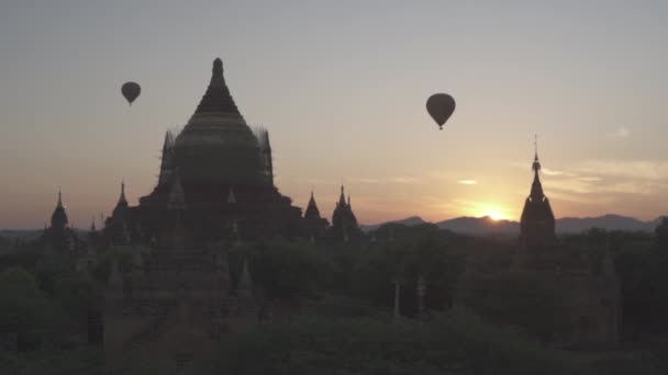 Bagan Stupas Pagodas Ciudad Antigua Birmania Myanmar Amanecer Aire Caliente — Vídeo de stock