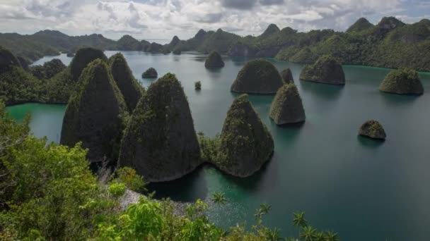 Papua Indonésia Wayag Raja Ampat Praia Calcário Rochas Lapso Tempo — Vídeo de Stock