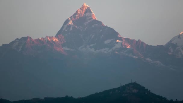 Pokhara Nepal Himalaya Mountain Machapuchare Fish Tail Sunrise Time Lapse — Stock Video
