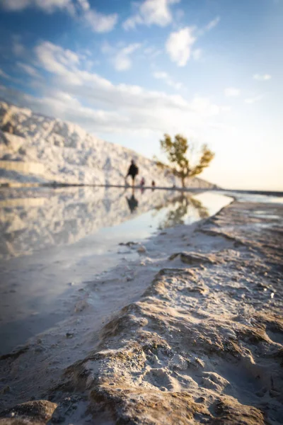 Macro Carré Textures Motifs Travertins Pamukkale Background Photo Terrain Pamukale — Photo