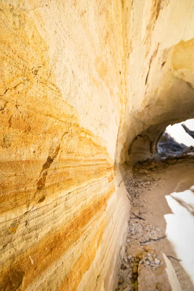 Close Van Kleurrijke Textuur Van Rotsachtige Ondergrond Cappadociaduif Vallei Geologische — Stockfoto