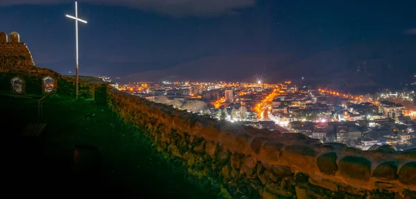 Πανοραμική Νυχτερινή Θέα Στην Πόλη Γκόρι Από Φρούριο Falcon Georgia — Φωτογραφία Αρχείου