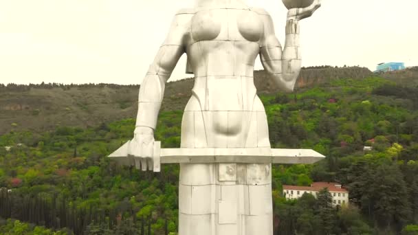 Estátua Gigante Mulher Segurando Uma Tigela Mãe Geórgia Ângulo Baixo — Vídeo de Stock