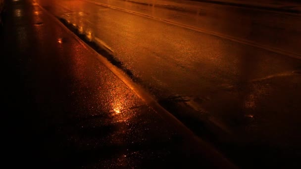 Defocused Lights Night City Street While Rainnnig Rainy Night Street — Stock Video