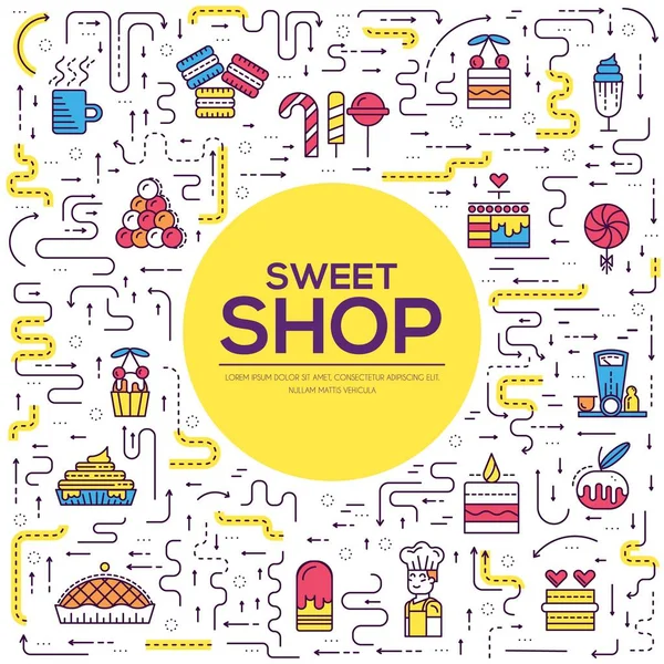 Thin line Happy people baking brochure cards set.  Decorating cakes template of flyear, magazines, poster, book cover, banners. Outline confectionery shop  invitation concept Royalty Free Stock Illustrations