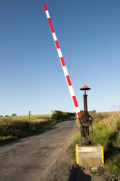 Stará Směšná Ručně Ovládaná Železniční Bariéra — Stock fotografie