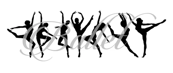 Doppia esposizione di sagome di ballerini e ballerini di danza classica — Foto Stock
