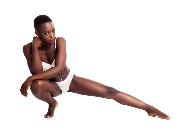 Gorgeous african girl fitness portrait looking at camera — Stock Photo, Image