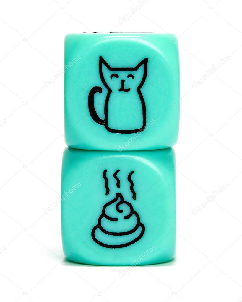 Turquoise conceptual dices - Kitten just pooped