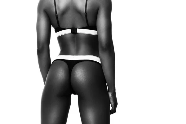 Gorgeous african model back and buttocks black and white — Stock Photo, Image