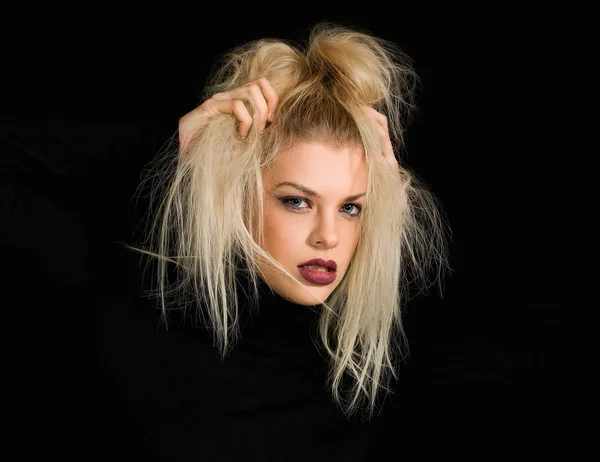 Beautiful girl portrait with blonde messy hair — Stock Photo, Image