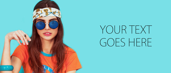 Boho girl portrait smoking weed, card